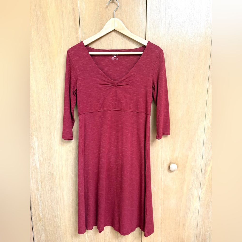Horny Toad Rosalinda Dress Heathered Dark Red Small 3/4 sleeve